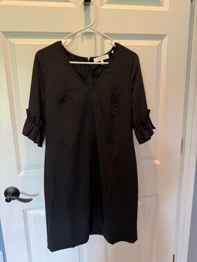 Lark & Ro Black V-Neck Ruffle Sleeve Mini Dress